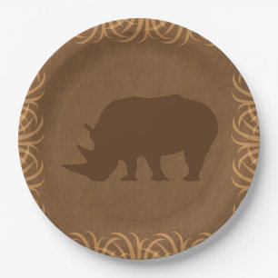 Safari-Thema-Nashorn mit hoher Gras-Grenze Pappteller