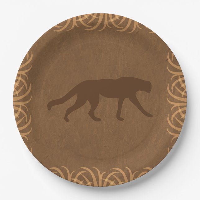 Safari Thema Wilde Katze mit großer Grasgrenze Pappteller (Vorderseite)