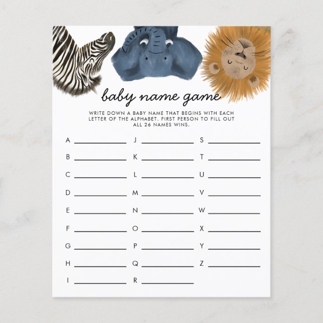 Safari Theme Baby Name Showspiel (Vorderseite)