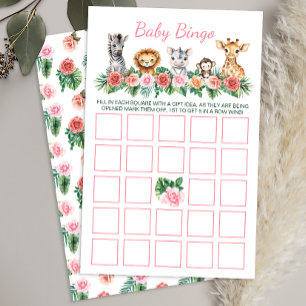 Safari Thème Baby shower Baby Bingo Carte de jeu