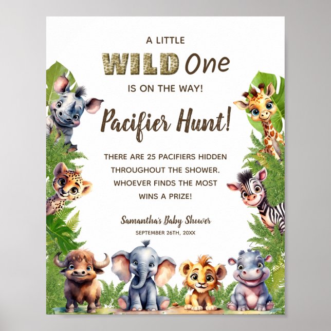 Safari Theme Schnuller Hunt Game Baby Dusche Schil Poster (Vorne)