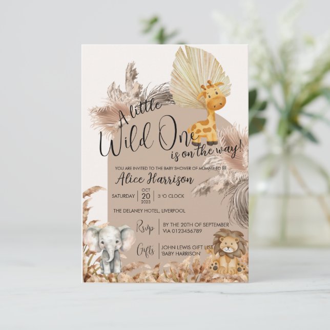 Safari Thème Wild One Baby shower Invitation (Debout devant)