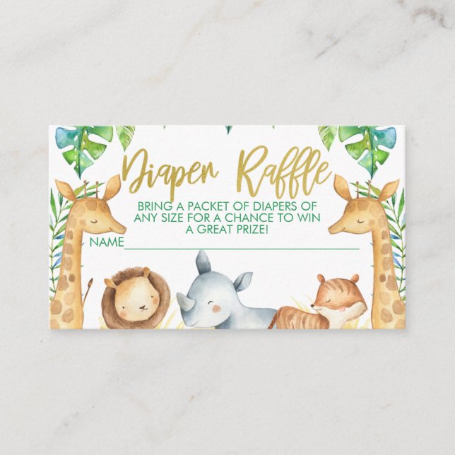 Safari Themed Diaper Raffle Baby Dusche Ticket Begleitkarte (Vorderseite)