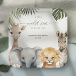 Safari Themed Wild One Animals Baby Boy Dusche Pappteller<br><div class="desc">Feiern Sie die Ankunft eines kleinen Jungen mit den Baby-Duschpapier-Tellern von pixiaDesigns "Wild One Safari Animals", die eine Touch Abenteuer zu Ihrem besondere Anlass hinzufügen sollen. Auf jeder Platte finden Sie bezaubernde Aquarellbilder von niedlichen Safaritieren, umgeben von üppigen tropischen Blätter, die sich perfekt für ein "Kleines Wildes Eins" eignen. Diese...</div>
