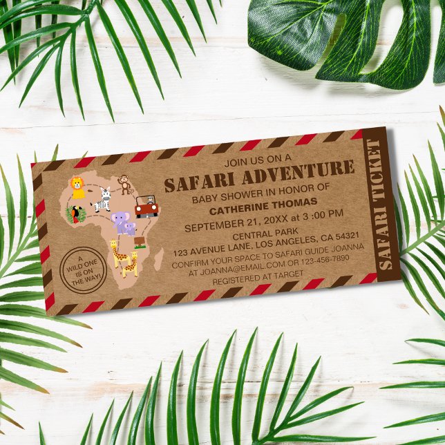 Safari Ticket Wild Animal Baby Shower Einladung (Von Creator hochgeladen)