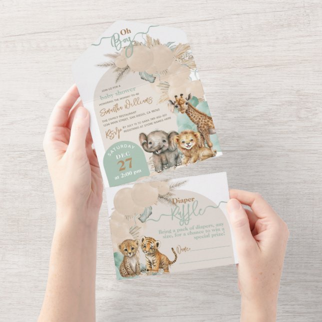 Safari Tier Boho Oh Boy Baby Dusche All In One Einladung (Abreißen)