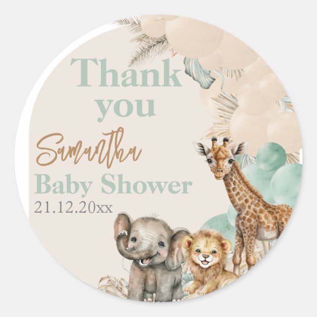 Safari Tier Boho Oh Boy Baby Dusche Dank Runder Aufkleber (Vorderseite)