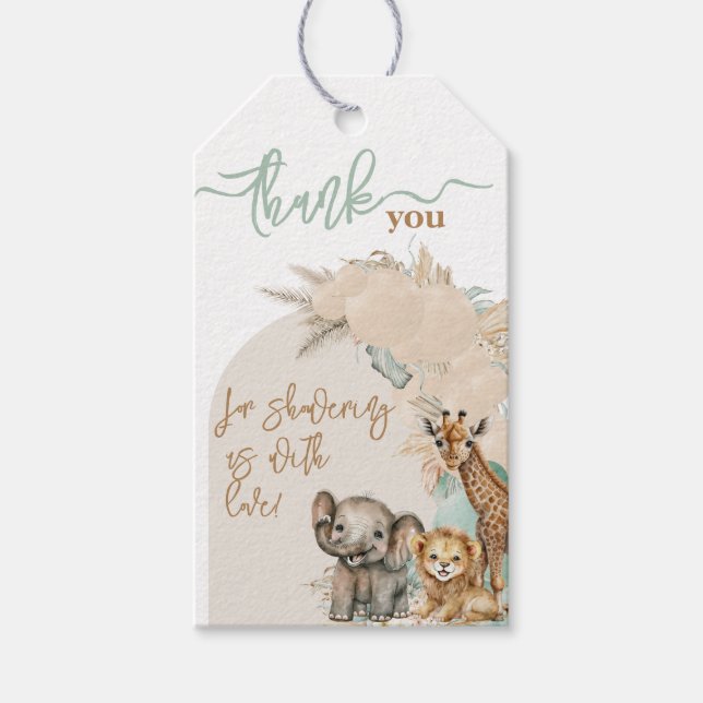 Safari Tier Boho Oh Boy Baby Dusche Geschenkanhänger (Vorderseite)