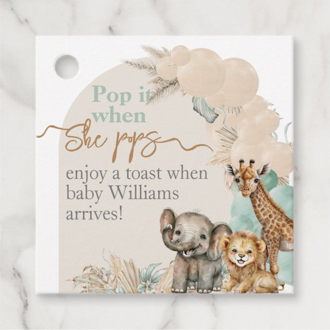 Safari Tier Boho Oh Boy Baby Dusche sie Pop Geschenkanhänger (Vorderseite)
