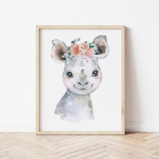 Safari-Tier-Kinderzimmer-Kunst, Wasserfarbe-Hippop Poster