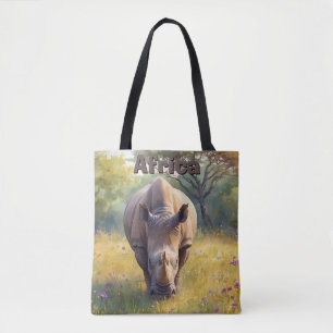 Safari-Tier Rhino Natur Aquarell Tasche