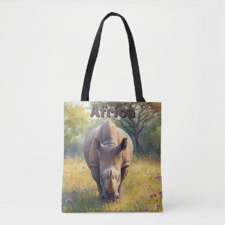 Safari-Tier Rhino Natur Aquarell Tasche