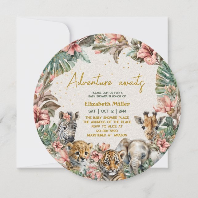 Safari Tierabenteuer Begin Baby Boy Dusche Einladung (Vorderseite)