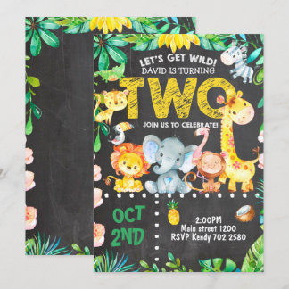 Safari Tiere 2. Geburtstag Einladung Dschungel ZOO