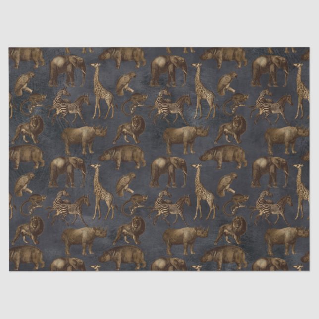 Safari-Tiere auf dunkelblauer Decoupage Seidenpapier (Vorderseite)