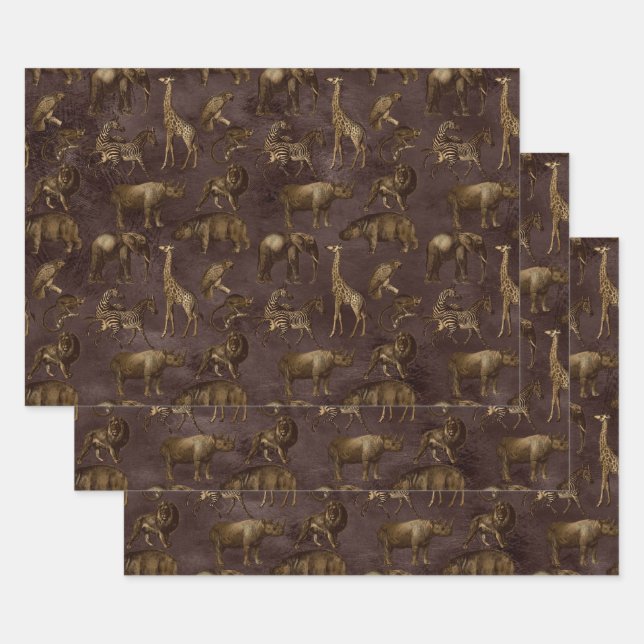 Safari-Tiere auf Dunkelbraun Geschenkpapier Set (Set)
