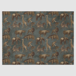 Safari-Tiere auf dunkelgrüner Decoupage Seidenpapier