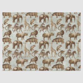 Safari Tiere auf Light Green Decoupage Seidenpapier