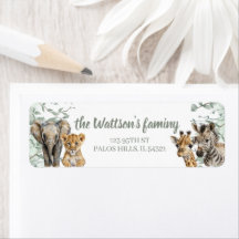 Safari-Tiere Baby-Dusche-Adressetiketten