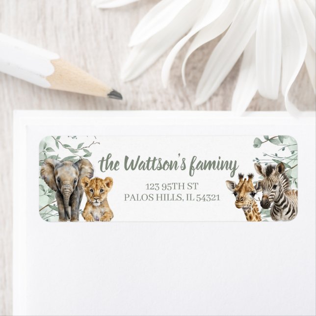 Safari-Tiere Baby-Dusche-Adressetiketten (Insitu)