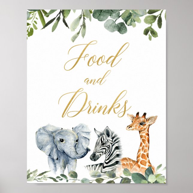 Safari-Tiere Baby Dusche Lebensmittel und Getränke Poster (Vorne)