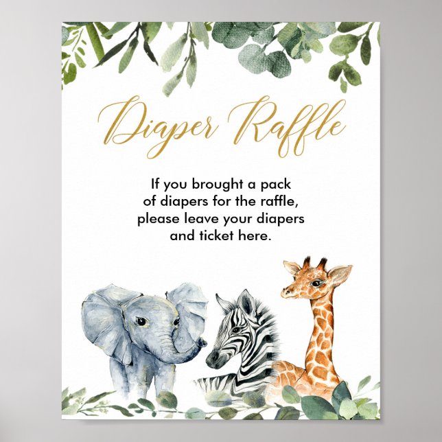 Safari-Tiere Baby Dusche Windel Gewinnspiel Poster (Vorne)