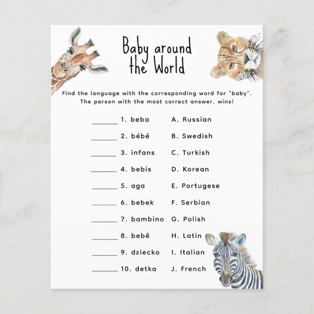 Safari-Tiere - Baby rund um das Weltspiel (Vorderseite)