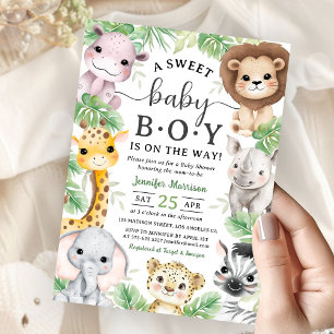 Safari-Tiere Baby Shower Junge Tropischer Dschunge Einladung