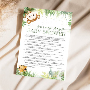 Safari-Tiere Baby Shower Umfrage Sagt Spielkarte