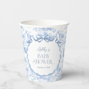 Safari-Tiere Blau Toile de Jouy Babyparty Pappbecher