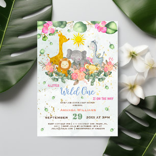 Safari-Tiere Botanische Grünpflanzen Baby Shower Einladung
