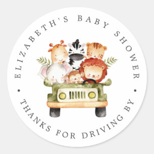 Safari-Tiere   Drive-By-Baby-Shower-Dankeschön Runder Aufkleber