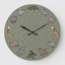 Safari-Tiere (Elefant, Giraffe, Krokodil & Nashorn Große Wanduhr