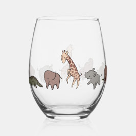 Safari-Tiere (Elefant, Giraffe, Krokodil & Nashorn Weinglas Ohne Stiel