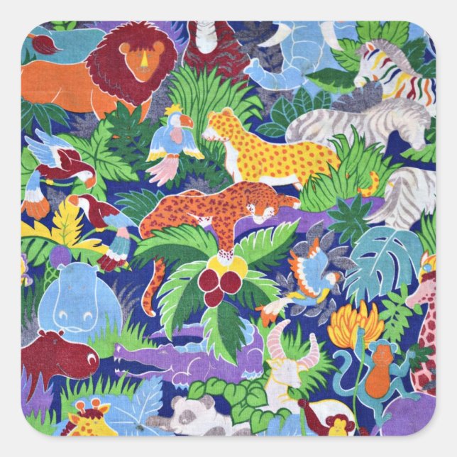 Safari Tiere farbenfrohe Muster Quadratischer Aufkleber (Vorderseite)