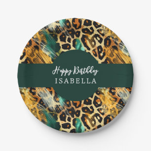 Safari-Tiere Felldruck-Muster Boho Grün Gold Pappteller