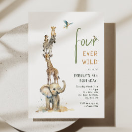 Safari-Tiere "Four Ever Wild"-Kindergeburtstag Einladung