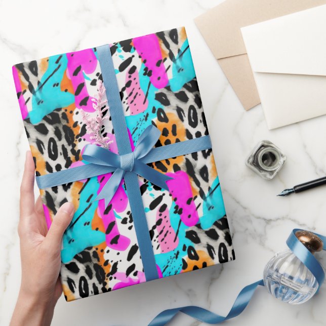 Safari Tiere Fur Druckmuster Muster Neon farbenfro Geschenkpapier (Schenken)