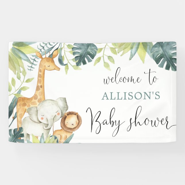 Safari-Tiere geschlechtsneutrale Babydusche Banner (Horizontal)