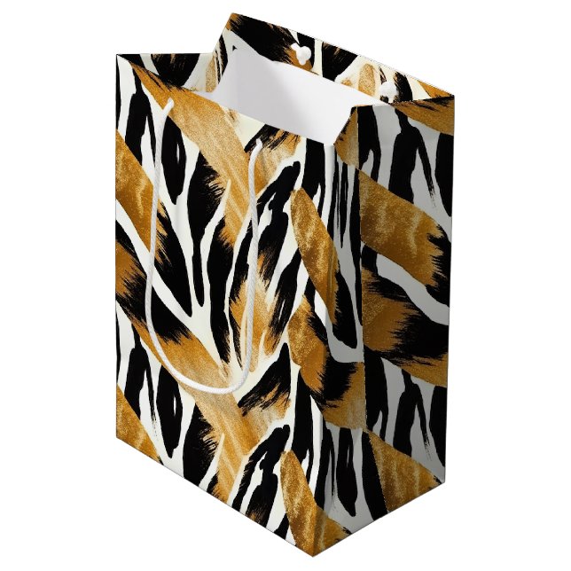 Safari Tiere Gold und Schwarz Mittlere Geschenktüte (Vorderseite Schrägansicht)