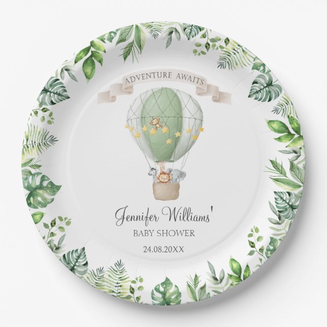 Safari Tiere Heißluftballon Babydusche Pappteller (Vorderseite)