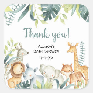 Safari-Tiere in Aquarellfarben Babydusche Quadratischer Aufkleber