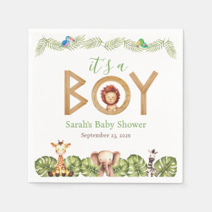 Safari-Tiere Junge Baby-Party Holz Dschungel Blätt Serviette