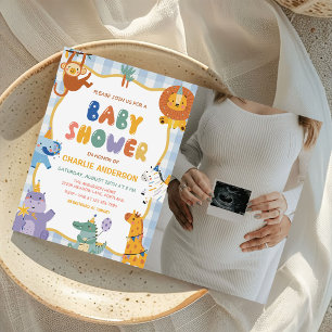 Safari-Tiere Junge Baby Shower Foto Einladung