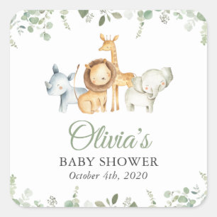 Safari-Tiere, Jungle, Wildtiere, Babydusche Quadratischer Aufkleber