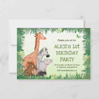 Safari-Tiere Kinder-Party einladen (klein) Einladung