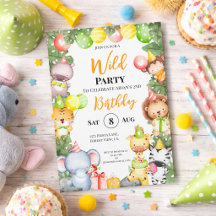 Safari-Tiere Kinderparty-Einladung