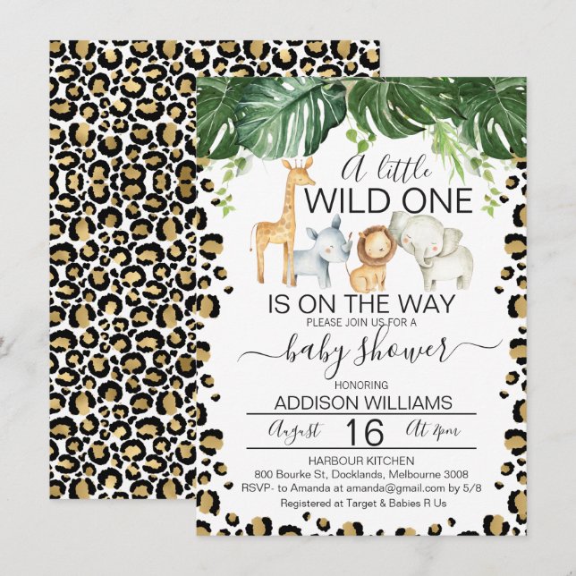 Safari Tiere Leopard Skin Baby Shower Einladung (Vorne/Hinten)