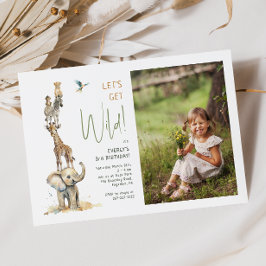 Safari Tiere "Let's Get Wild" Foto Geburtstag Einladung