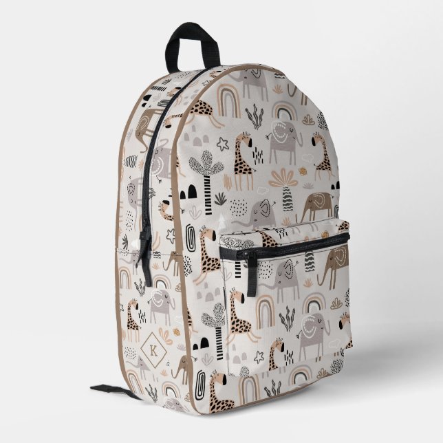 Safari Tiere Muster Elephanten, Giraffen Bedruckter Rucksack (Rückseitige Ecke links)